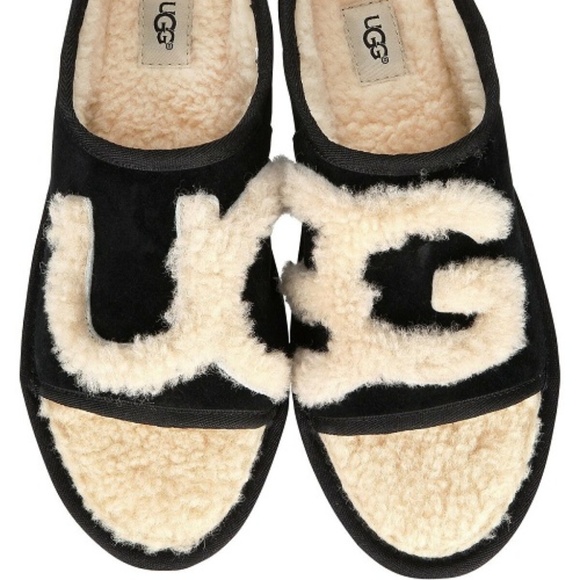 UGG | Shoes | Ugg Slide Slippers Sheepskin Black New In Box | Poshmark